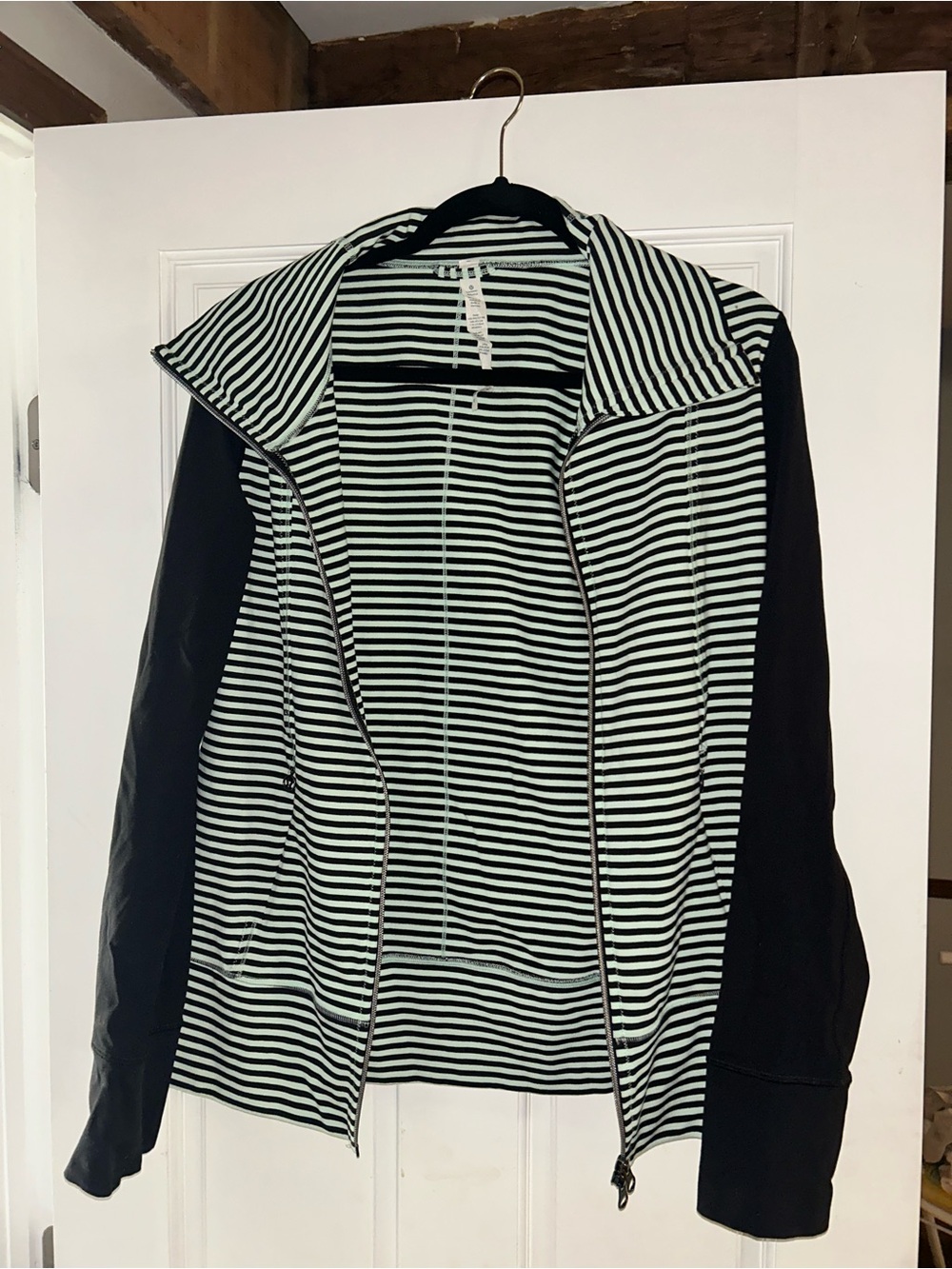 lululemon athletica Black and light teal Striped Zip Top